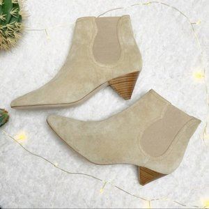 Joie Barleena Suede Cone Heel Ankle Booties Cream Size 8.5